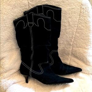 Women’s Black Madeline Leather Suede Boots Size 8M